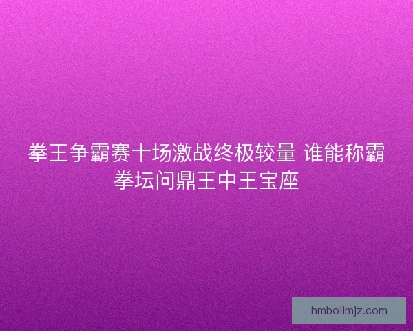 拳王争霸赛十场激战终极较量 谁能称霸拳坛问鼎王中王宝座