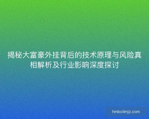 揭秘大富豪外挂背后的技术原理与风险真相解析及行业影响深度探讨